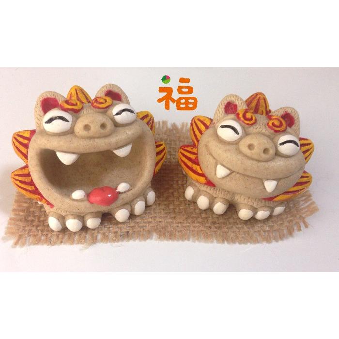 シーサー置物 笑い福ペアシーサー 大きさ 中 厄除け 魔除け お守り