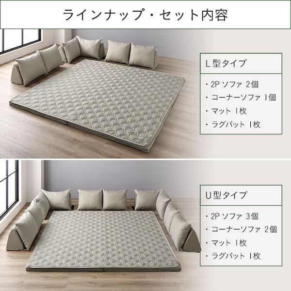 コーナーソファセット L型タイプ 洗えるラグ フロアマット付き フロア