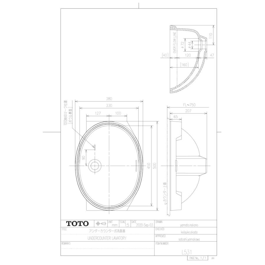 TOTO 【L 531 #SC1】 アンダーカウンター式洗面器 яг∀ : アールホーム