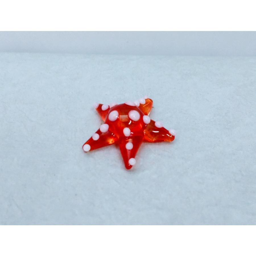 ガラス細工 ヒトデ (クリア/赤） ミニチュア 置物 雑貨 海 小物 : きた