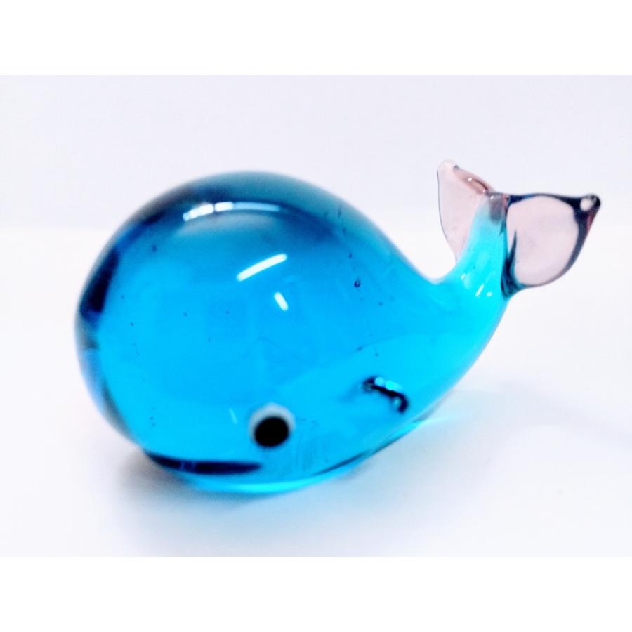 ガラス細工 クジラ（L) 紫/水色 ミニチュア 置物 雑貨 水族館 海 小物