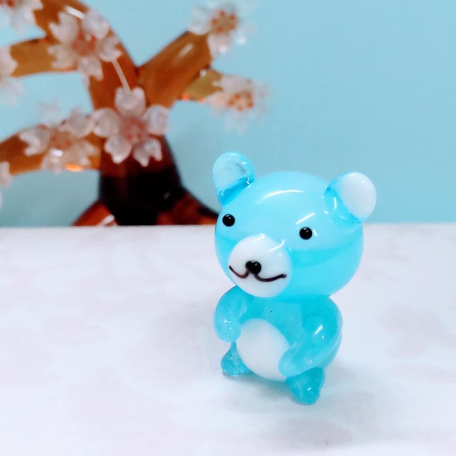 ガラス細工 クマ青（手が前）ミニチュア 置物 雑貨 小物 熊 : きたの