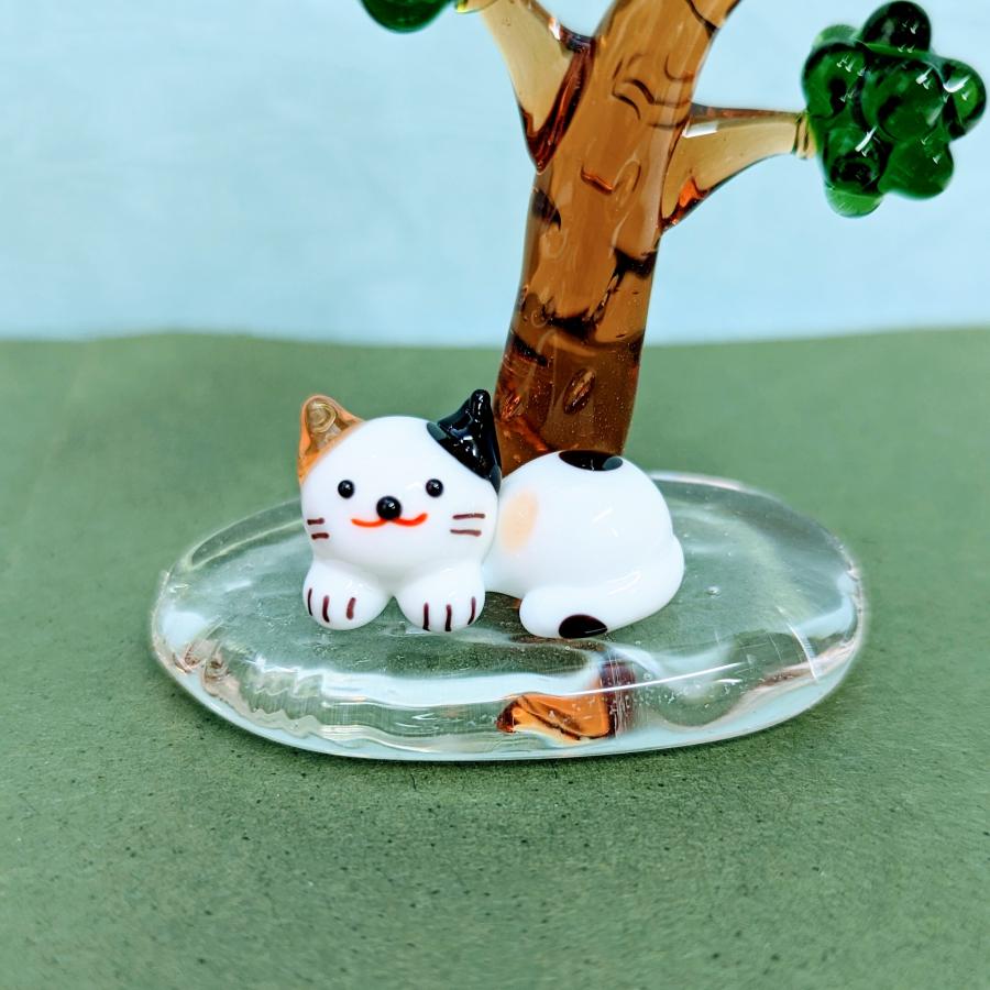 ガラス細工 ミケネコ 横向き ミニチュア 置物 雑貨 猫 小物 動物
