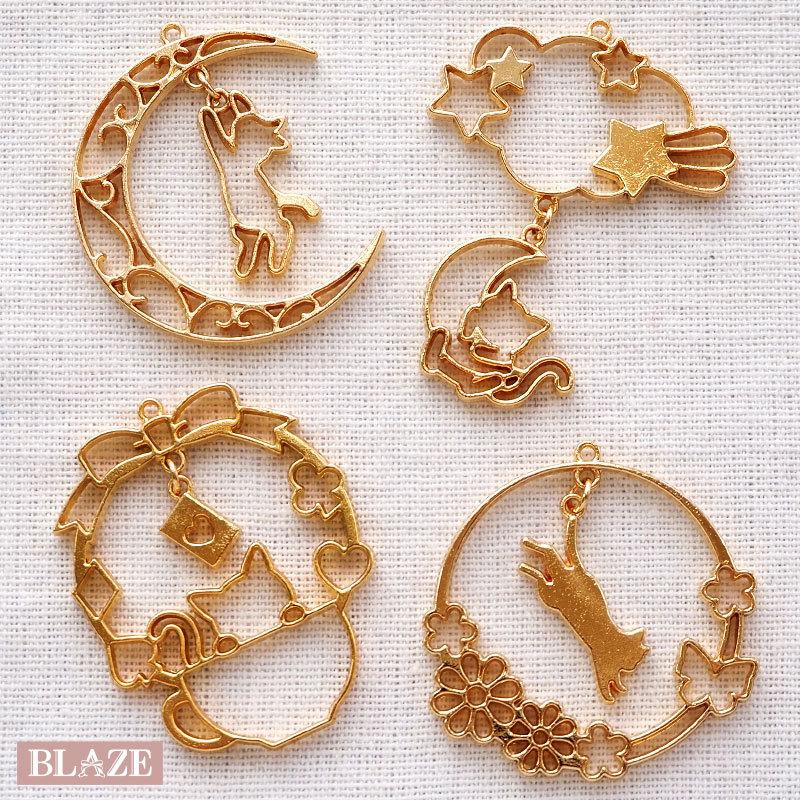 BLAZE 空枠 チャーム レジン枠 ゆらゆら 猫 スイング ハンドメイド