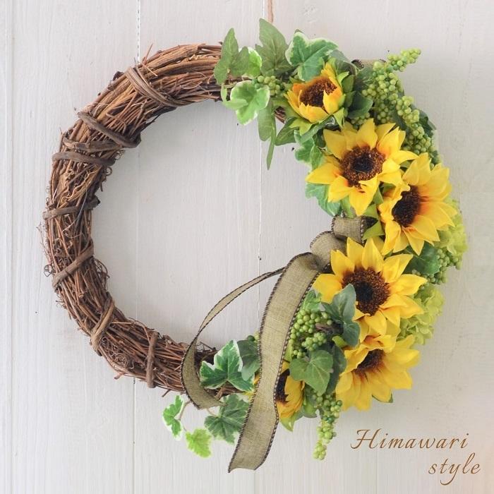 リース 完成品 30cm ひまわり 大人気 夏 造花 黄色 玄関 玄関リース 夏