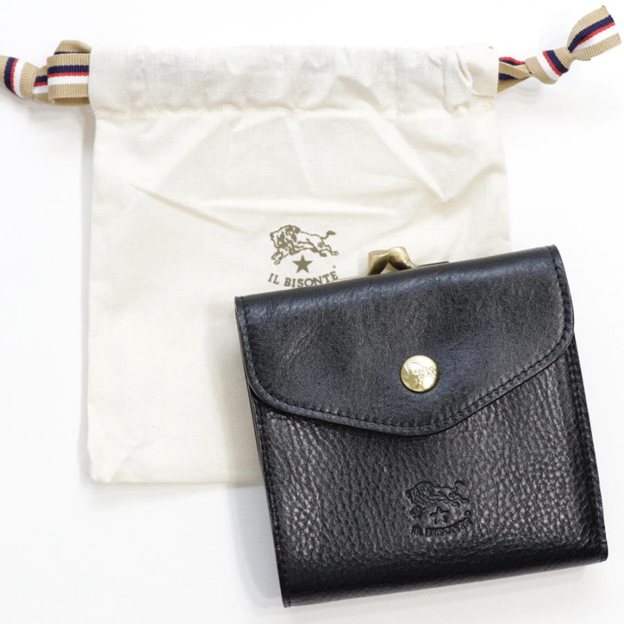 IL BISONTE（イルビゾンテ） 財布 二つ折り がま口 レザー 本革 ネロ