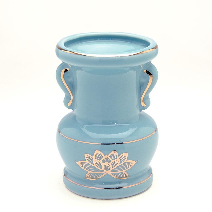 花瓶 花立て 青磁色 上金蓮 大玉仏花 3寸 陶器製 （青） 3.0号 仏花 佛