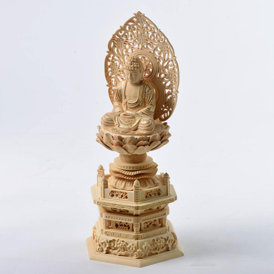 仏像 御本尊 総 柘植 つげ材 六角台座 2.0号 2寸 座像 金泥 [nsm](きん