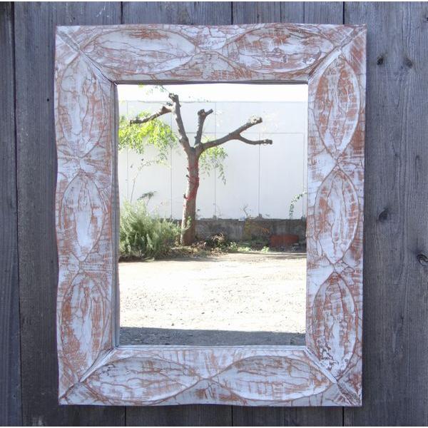 ミラー 鏡 壁掛け 木製 ウッド フレーム おしゃれ 木彫り レリーフ