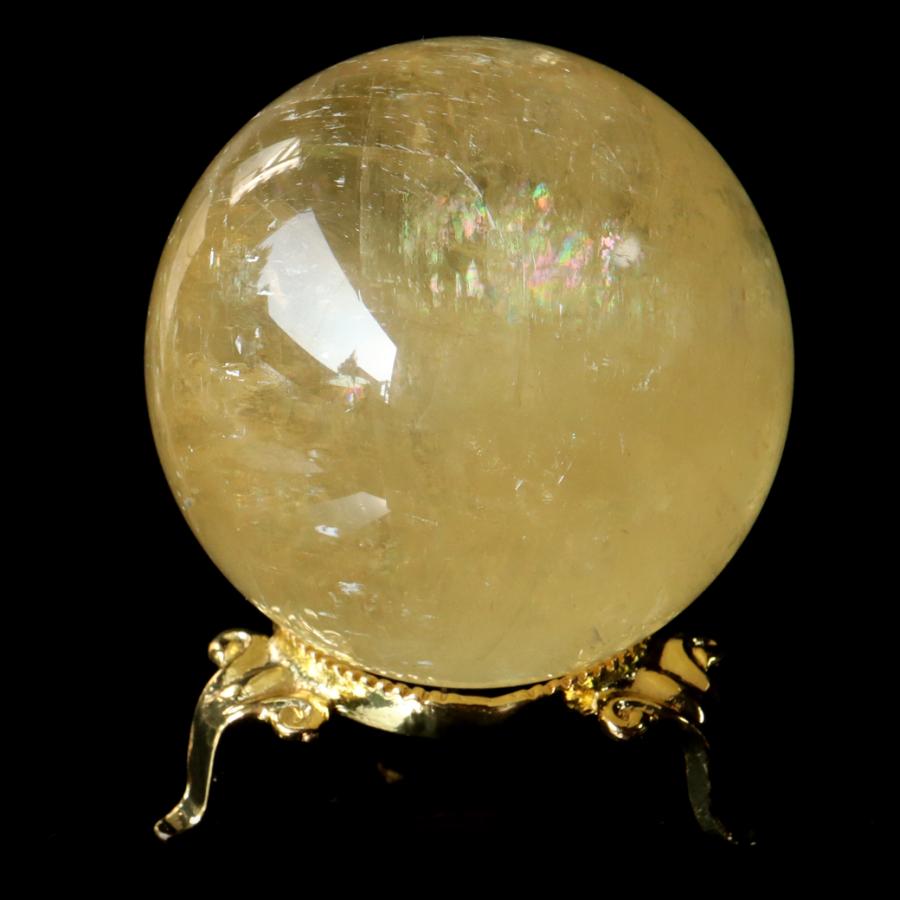 GOLD STONE ゴールデン カルサイト 丸玉 台座付き 直径約62mm 虹入り