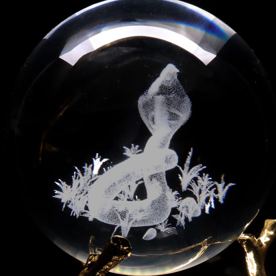 GOLD STONE 蛇 クリスタルボール 約80mm 干支 巳年 2025年 置き物 人工