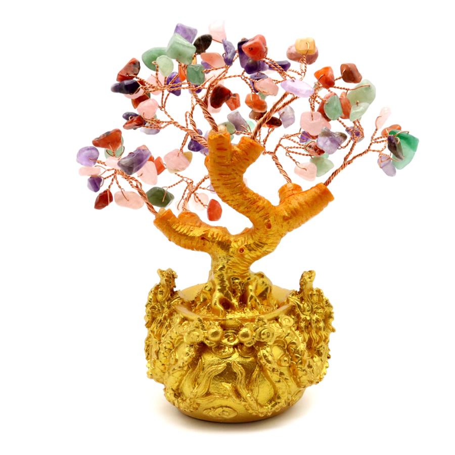 GOLD STONE 招財樹 壺型 MIX マルチカラー 龍 風水置物 インテリア 金
