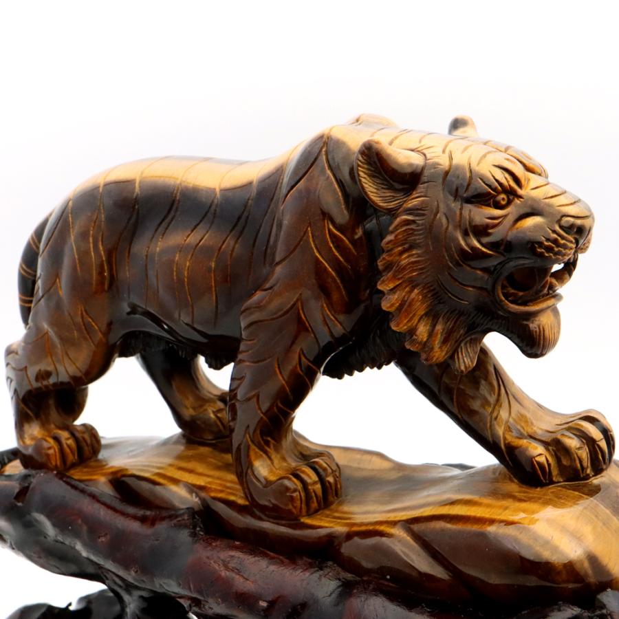 GOLD STONE タイガーアイ 虎 置物 彫刻 台座付き 1.8kg 虎眼石 風水