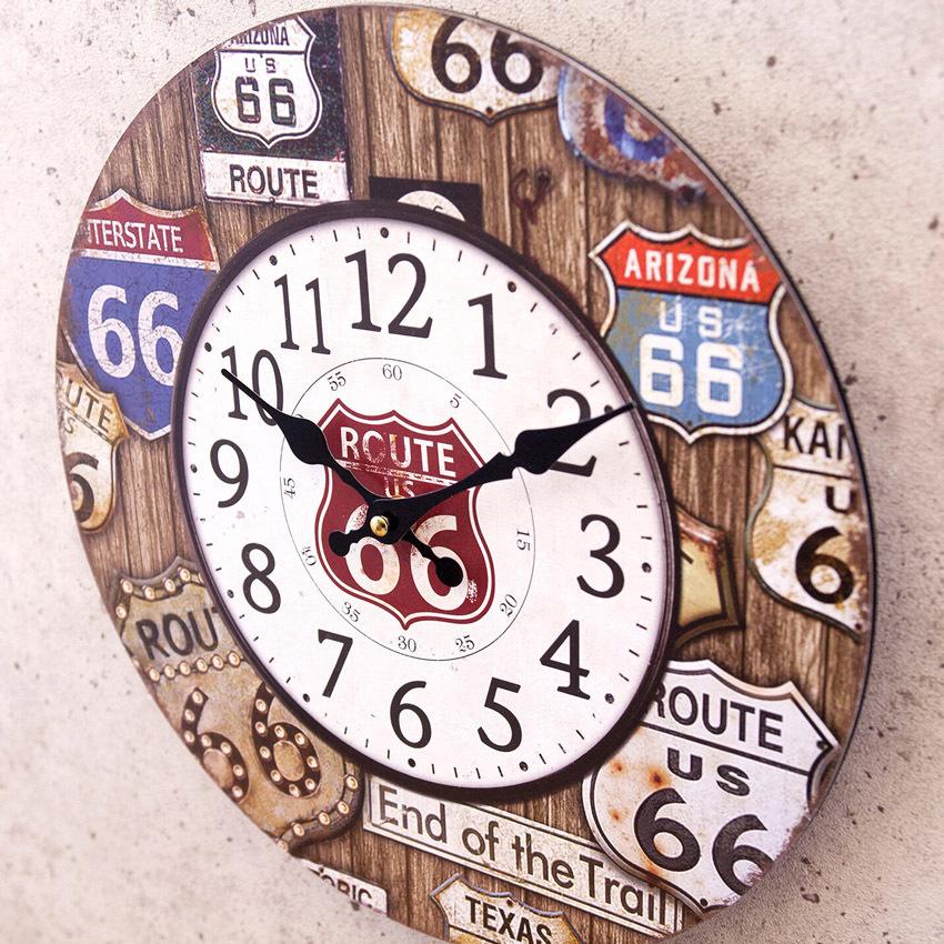 ルート66 アンティークMDFクロック 掛時計 ROUTE66 End of the Trail