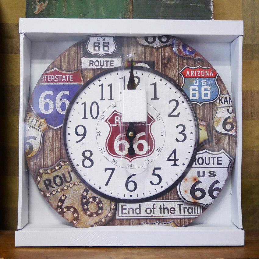 ルート66 アンティークMDFクロック 掛時計 ROUTE66 End of the Trail