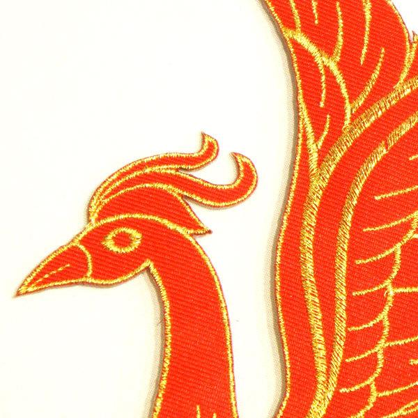大きな刺繍 アイロンワッペン【鳳凰】火の鳥 鳳皇 フェニックス 赤