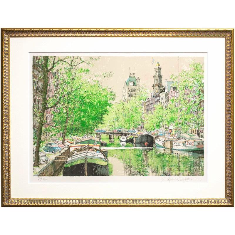 小田切 訓「 西教会のある運河 」 オリジナル リトグラフ 版画 版画