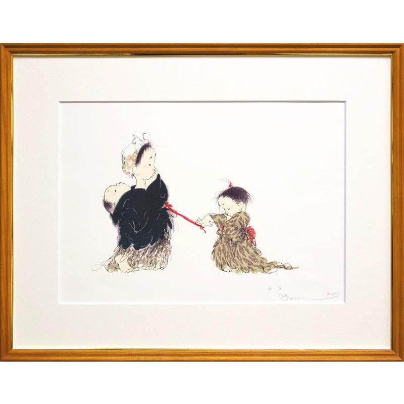 中島 潔 「 姉妹 」 リトグラフ 版画 版画 絵画 こども 子供 人物