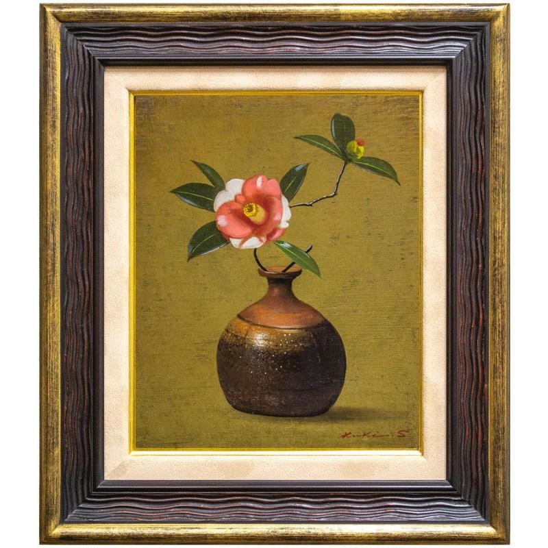 肉筆 油彩 絵画 真作 花瓶の花 美術品 静物画 インテリア 薔薇の作家