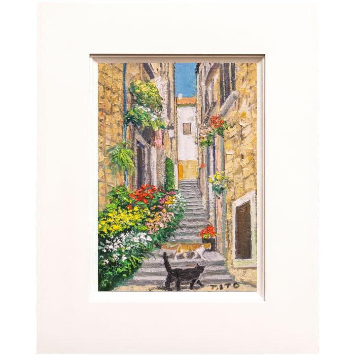 伊東拓実 「 猫のいる階段 」 油絵 ・ 油彩画 SM ( サムホール ) 絵画