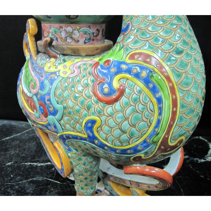 景徳鎮 十錦 動物飾り壺（1対） 高さ約35cm 中国 陶磁器 花瓶 オブジェ