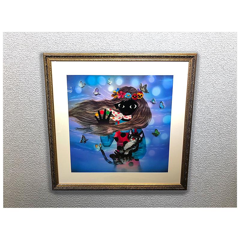 藤城清治【猫と少女】限定250部／DXリトグラフ／新品額装／上代40万円