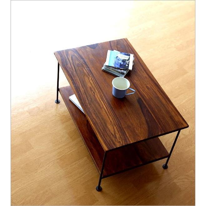 ローテーブル コンパクト 収納棚付き おしゃれ 木製 アイアン リビング