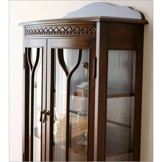 キャビネット ガラス扉 ガラスキャビネット アンティーク スリム 木製