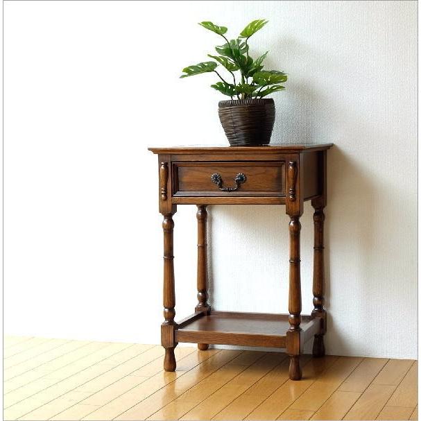 電話台 ファックス台 アンティーク おしゃれ スリム 木製 引き出し