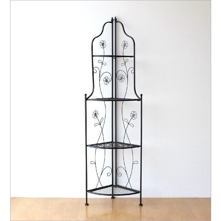 コーナーシェルフ 棚 アイアン おしゃれ 折りたたみ 4段 フラワー