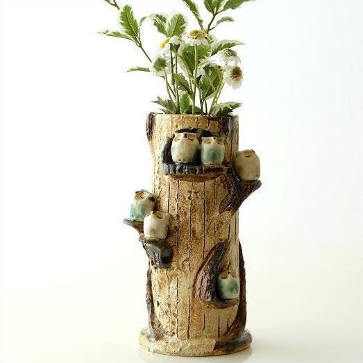 花瓶 花びん 陶器 花器 瀬戸焼 フクロウ 和風 雑貨 置物 置き物