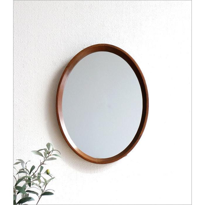 鏡 壁掛けミラー おしゃれ 楕円形 シンプル モダン 木製 無垢 ウォール