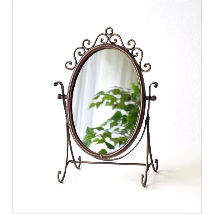 鏡 卓上ミラー 卓上鏡 おしゃれ 大きい 大きめ アイアン オーバル 楕円