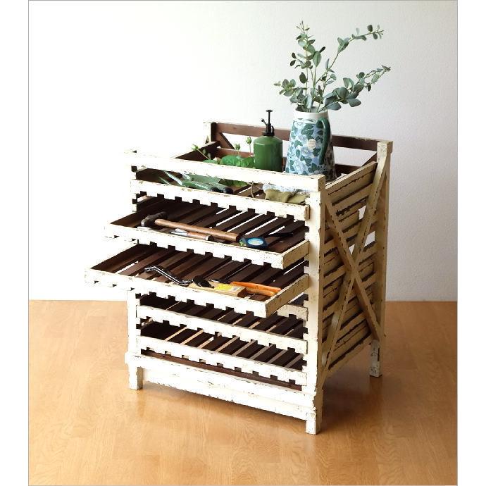 棚 シェルフ シャビー 木製 引き出し ガーデン 収納 飾り棚 ウッド