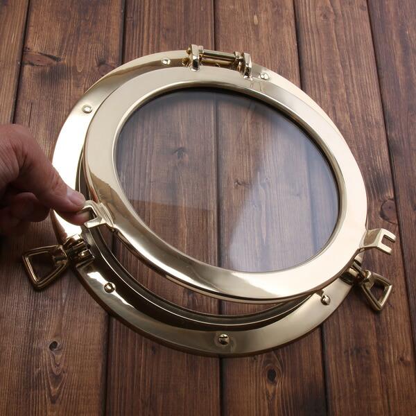 ガラス 丸窓(透明 くもり) 開閉式 真鍮製 金色 真鍮 磨き (石膏ボード