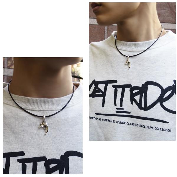 本革 レザーチョーカー ホエールテール 鯨 ペンダント (45cm) シルバー