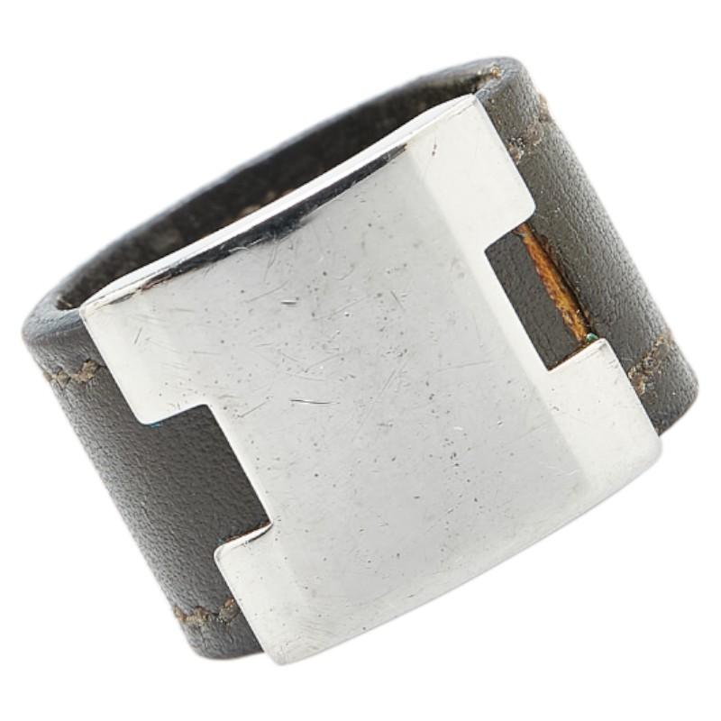 HERMES（エルメス） ルーリー リング 指輪 カーキ シルバー レザー