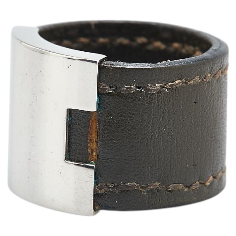 HERMES（エルメス） ルーリー リング 指輪 カーキ シルバー レザー