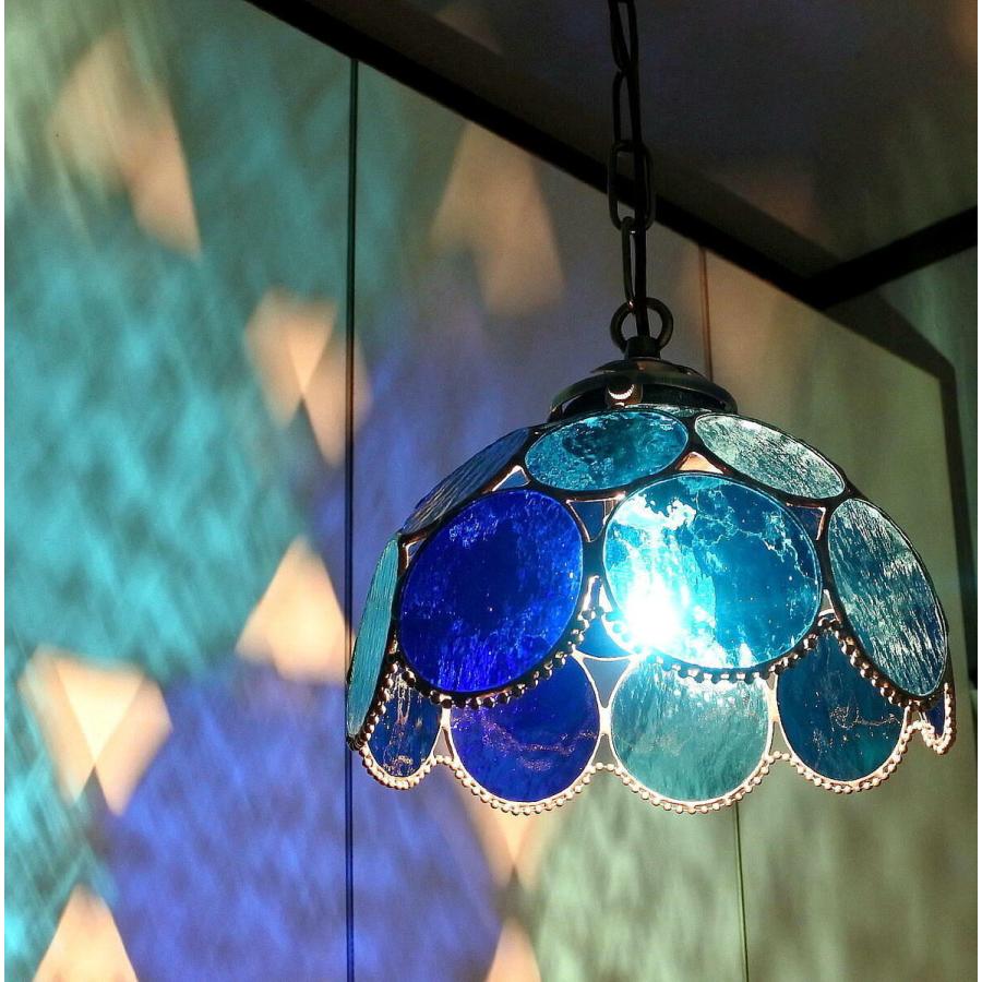 青の雫玉ランプ ステンドグラス 照明 ランプ ペンダント : ステンド