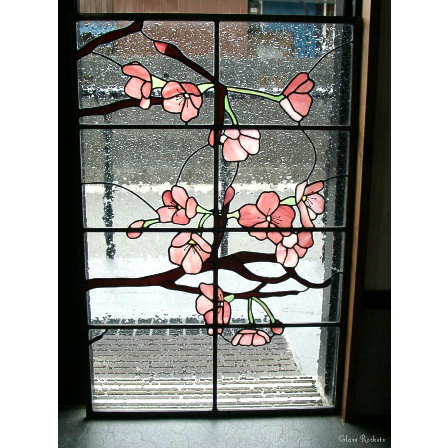 送料無料 ステンドグラス パネル 建築 窓 ドア 桜 : ステンドグラス