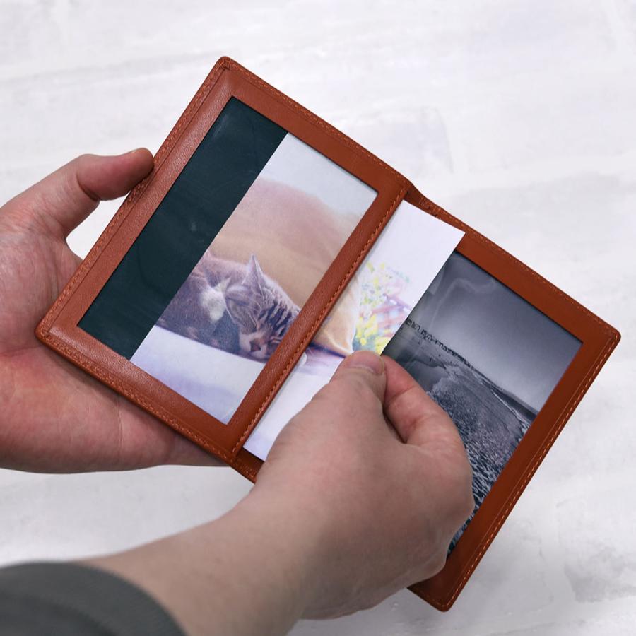 フォトフレーム 写真立て 写真入れ L版サイズ 二つ折り 本革 革 レザー