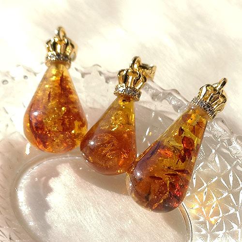 S925 18kgp 琥珀 ペンダントトップ しずく型 1個 2209 amber11-20