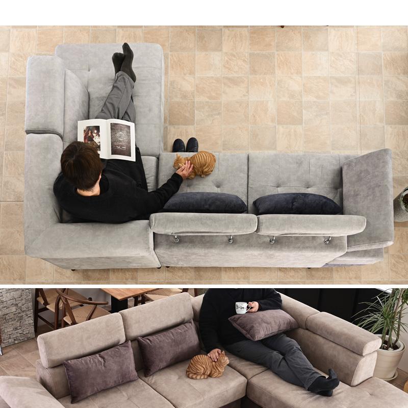 傷に強い カウチソファー 左 カウチ ネコ生地 ペットOK ファブリック