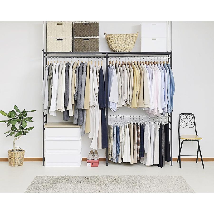 ハンガーラック 突っ張り 2段 頑丈 スリム 収納 棚付き 大容量