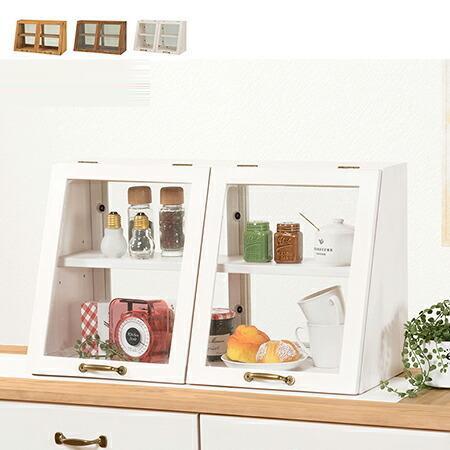 カウンター上収納 両面 食器棚 キッチン スパイス 収納 棚 ガラス 扉