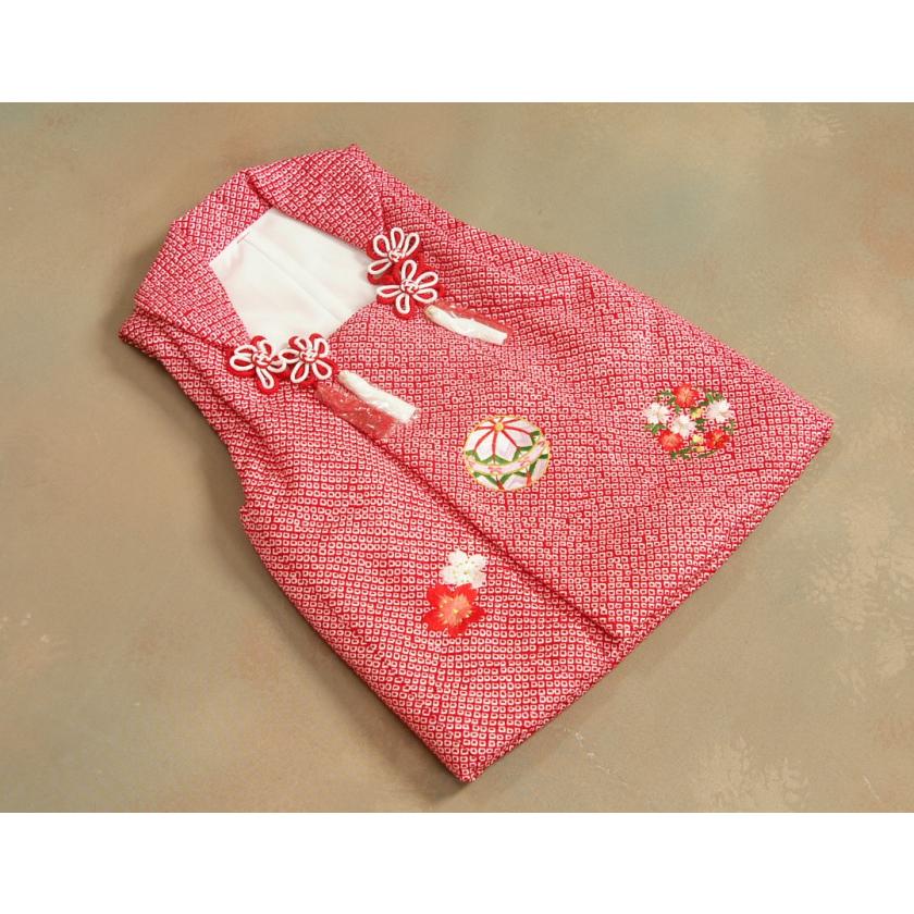京美 七五三 被布 絹100％ 正絹 着物 3歳 赤色 まり 総鹿の子四ツ巻本