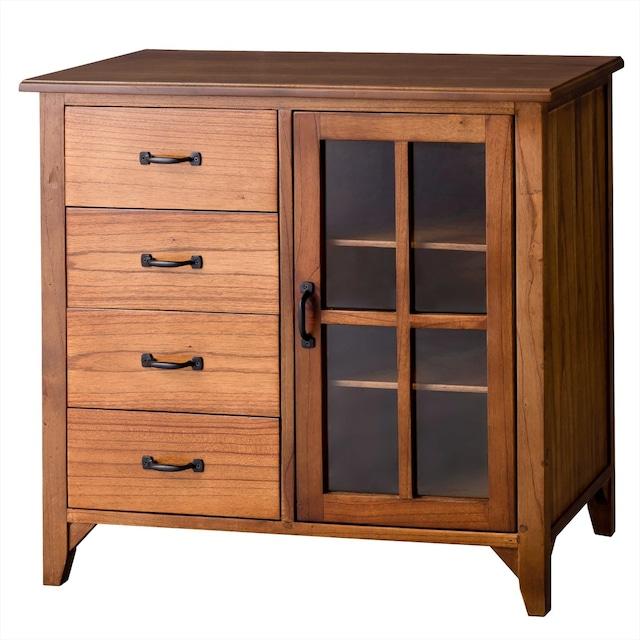 高級木材ミンディと黒アイアンのヴィンテージなミニキャビネット 北欧