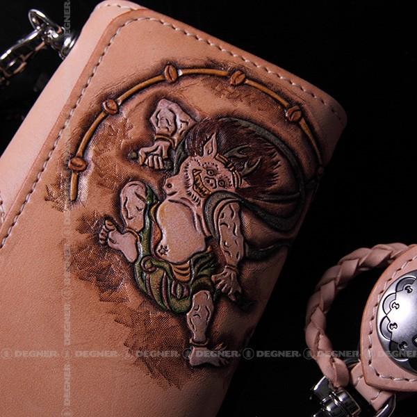 花山 バイク 長財布 彫刻 和柄 本革 風神雷神 タン : デグナーヤフー