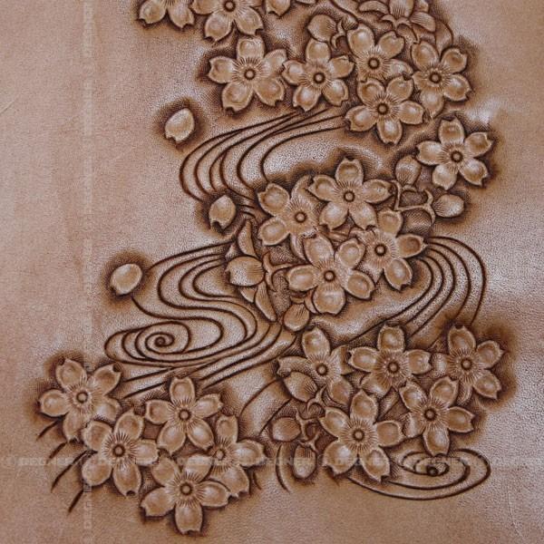 花山 バイク 長財布 彫刻 和柄 本革 桜 タン : デグナーヤフー