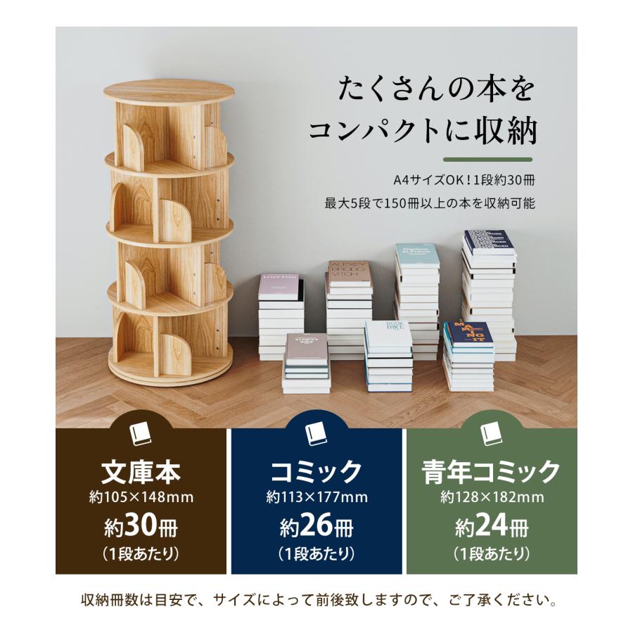 本棚 (回転式本棚) 絵本棚 木製 回転 回転式本棚 おすすめ 天然木 3段